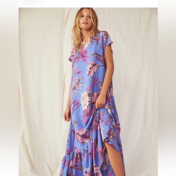 Free People Silk Blossom Maxi Dress Size M - Picture 3 of 5